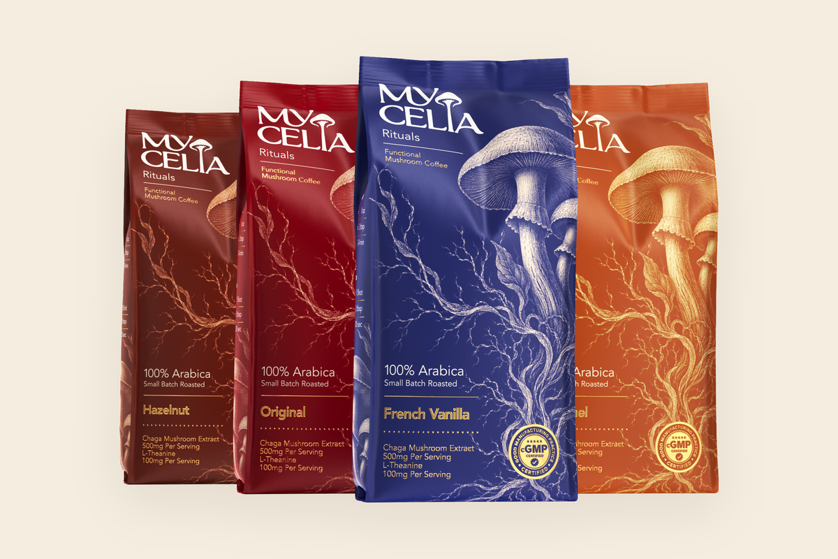 MyCelia Rituals mushroom coffee — all four blends